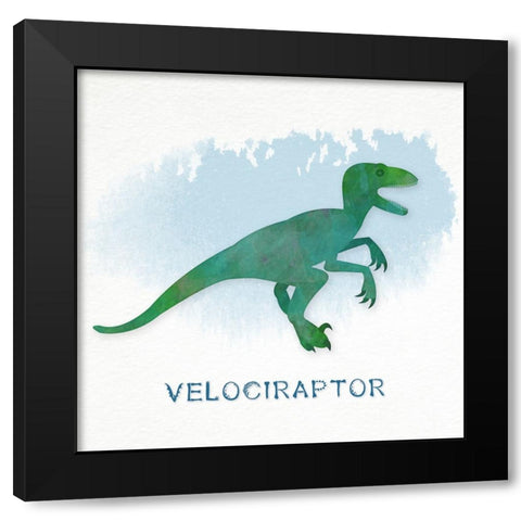 Velociraptor Black Modern Wood Framed Art Print with Double Matting by CAD Designs