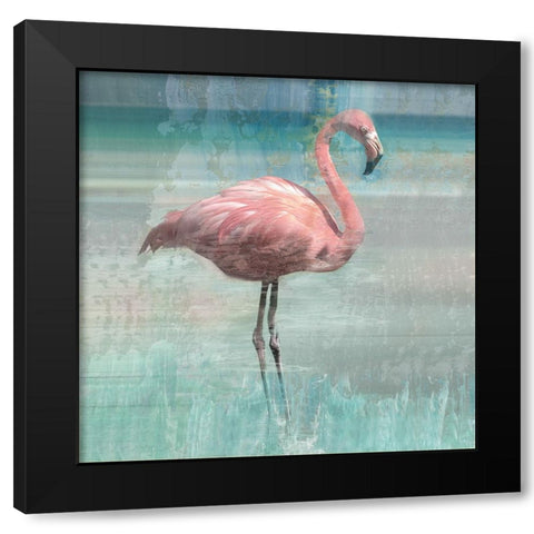 Flamingo Party I Black Modern Wood Framed Art Print with Double Matting by Nan