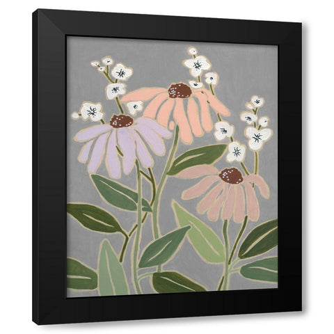 Woodblock Floral I Black Modern Wood Framed Art Print with Double Matting by Robinson, Carol