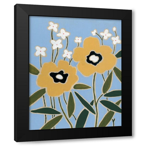 Woodblock Floral II Black Modern Wood Framed Art Print with Double Matting by Robinson, Carol