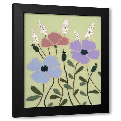 Woodblock Floral III Black Modern Wood Framed Art Print with Double Matting by Robinson, Carol