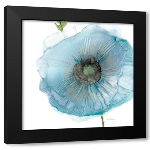 Iridescent Blue Poppy II Black Modern Wood Framed Art Print with Double Matting by Robinson, Carol