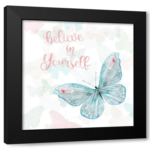 Butterfly Believe Black Modern Wood Framed Art Print with Double Matting by Robinson, Carol