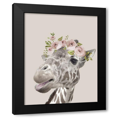 Peek A Boo Giraffe I Black Modern Wood Framed Art Print with Double Matting by Nan