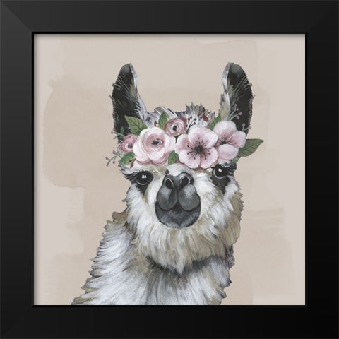 Neutral Llama Flowers Black Modern Wood Framed Art Print by Tava Studios