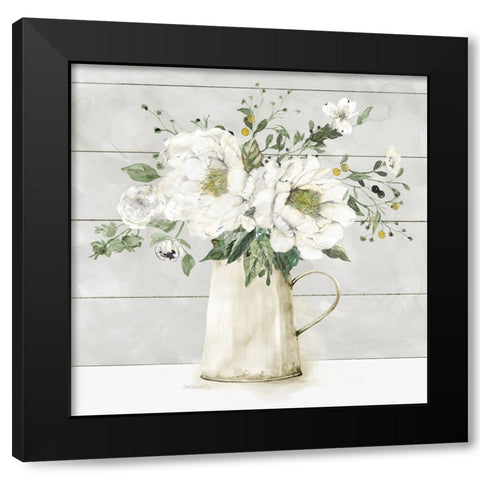 White Farmhouse Bouquet Black Modern Wood Framed Art Print by Robinson, Carol