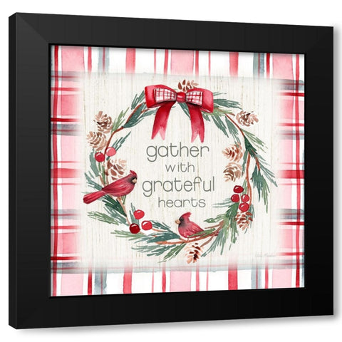Gather Plaid Cardinal Wreath Black Modern Wood Framed Art Print with Double Matting by Brockmon, Kristen