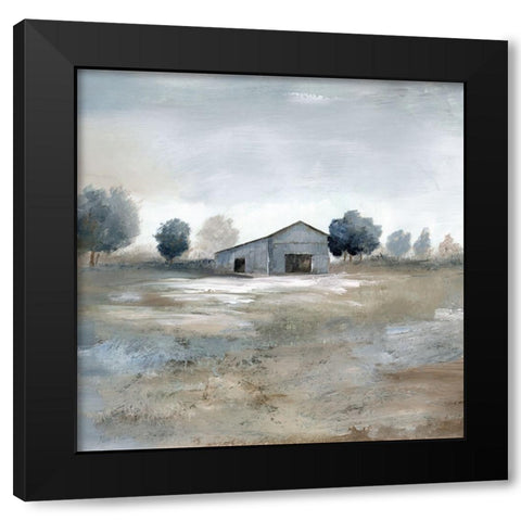 Blue Barn Field Black Modern Wood Framed Art Print by Nan