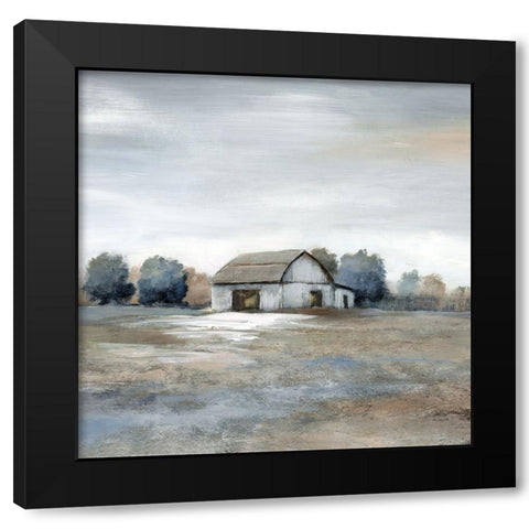 Pasture and White Barn Black Modern Wood Framed Art Print with Double Matting by Nan