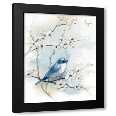 Blossoms and Bluebird I Black Modern Wood Framed Art Print with Double Matting by Nan