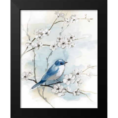 Blossoms and Bluebird I Black Modern Wood Framed Art Print by Nan