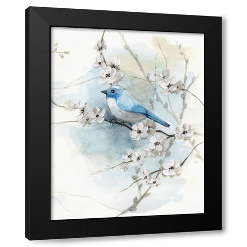 Blossoms and Bluebird II Black Modern Wood Framed Art Print with Double Matting by Nan