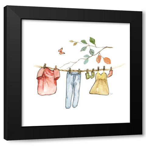 Laundry Line Black Modern Wood Framed Art Print with Double Matting by Nan