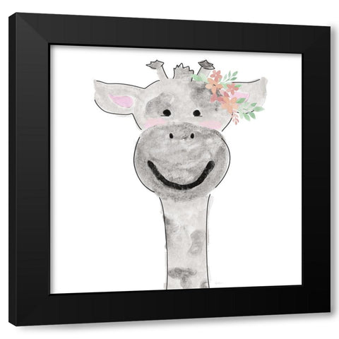 Cute Giraffe Black Modern Wood Framed Art Print by Carpentieri, Natalie
