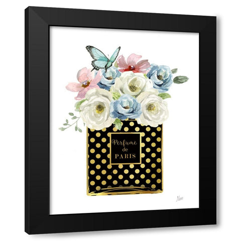 Polka Dot Floral Perfume Black Modern Wood Framed Art Print by Nan