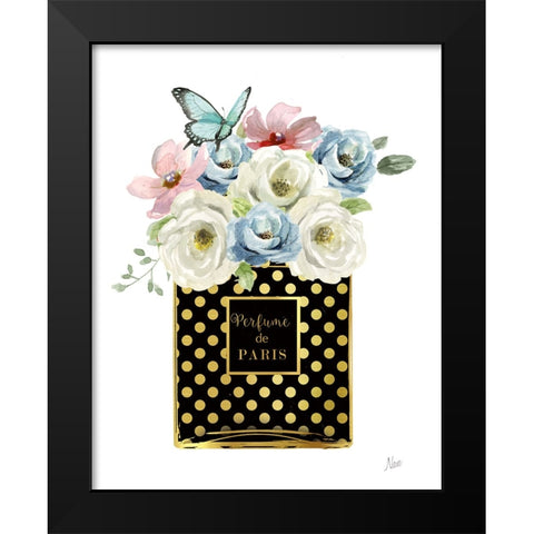 Polka Dot Floral Perfume Black Modern Wood Framed Art Print by Nan