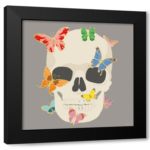 Butterfly Skull Black Modern Wood Framed Art Print with Double Matting by Santiago, Daniela