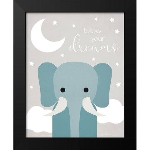 Dreams Elephant Black Modern Wood Framed Art Print by Santiago, Daniela