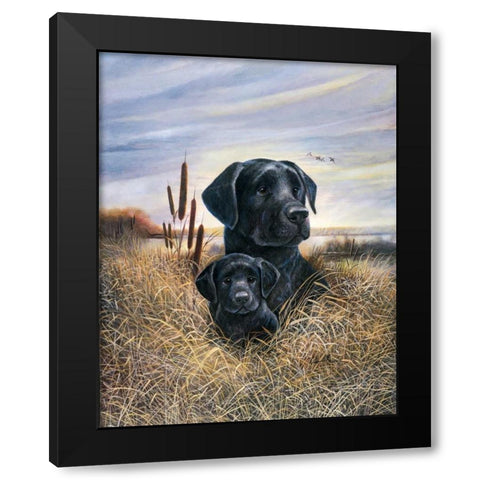 Father and Son Black Modern Wood Framed Art Print by Manning, Ruane