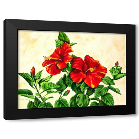 Red Hibiscus Black Modern Wood Framed Art Print with Double Matting by Segrest, Jane