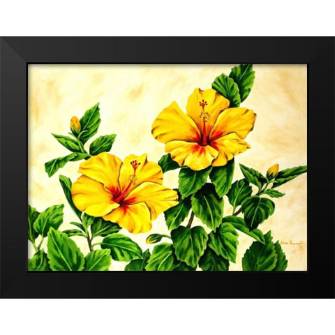 Yellow Hibiscus Black Modern Wood Framed Art Print by Segrest, Jane
