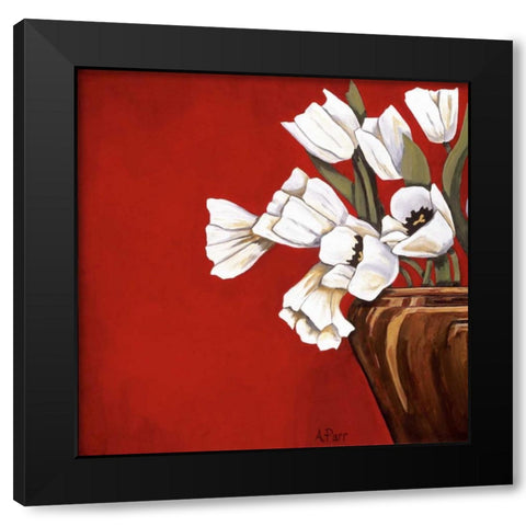 Tulips on Red Black Modern Wood Framed Art Print with Double Matting by Parr, Ann