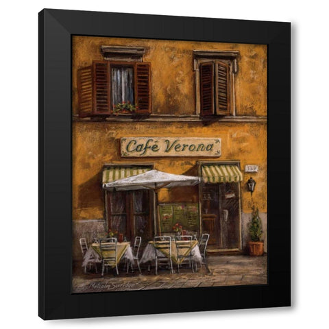 Cafe Verona Black Modern Wood Framed Art Print with Double Matting by Surridge, Malcolm
