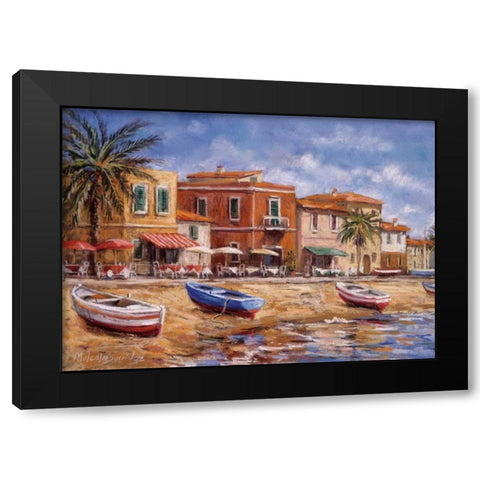 Beachside Cafes Black Modern Wood Framed Art Print with Double Matting by Surridge, Malcolm