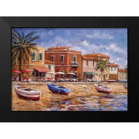 Beachside Cafes Black Modern Wood Framed Art Print by Surridge, Malcolm
