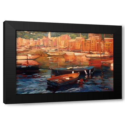 Anchored Boats - Portofino Black Modern Wood Framed Art Print by Craig, Philip
