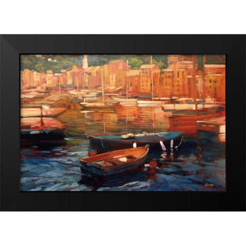 Anchored Boats - Portofino Black Modern Wood Framed Art Print by Craig, Philip