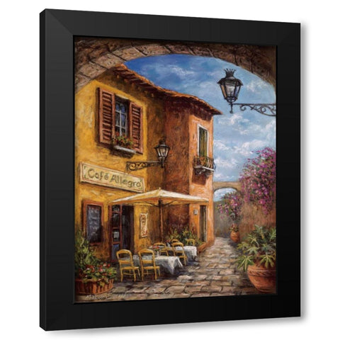 Courtyard Cafe Black Modern Wood Framed Art Print with Double Matting by Surridge, Malcolm