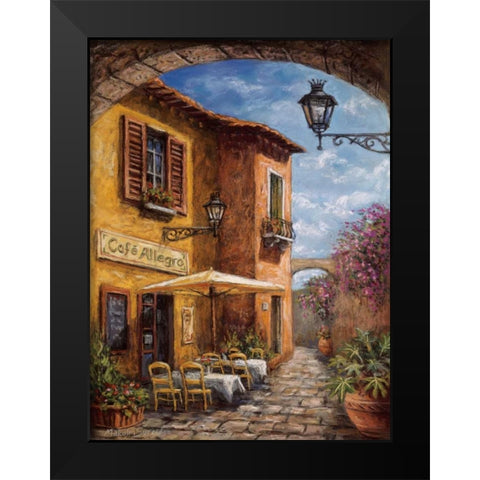 Courtyard Cafe Black Modern Wood Framed Art Print by Surridge, Malcolm