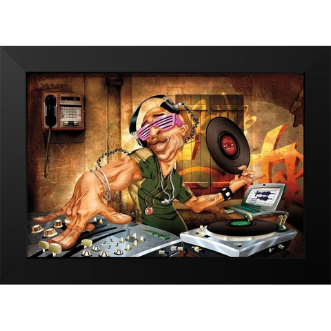 DJ Frank Black Modern Wood Framed Art Print by Adam Perez
