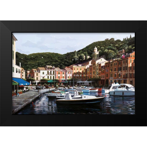 Sunrise Over Portofino Black Modern Wood Framed Art Print by Saunders, Bill