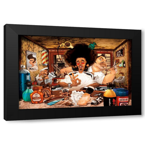 The Barbers Shop Black Modern Wood Framed Art Print by Perez, Adam