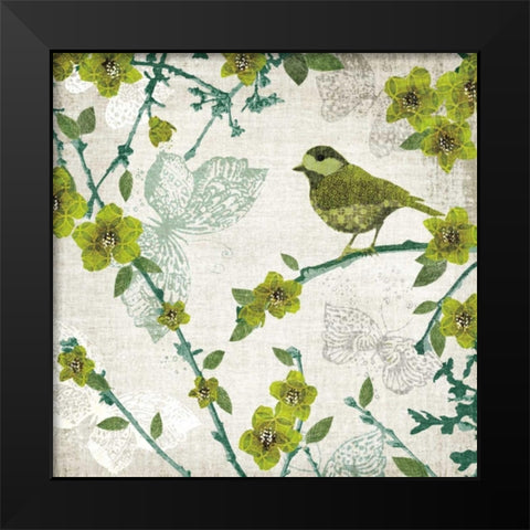 Birds and Butterflies II Black Modern Wood Framed Art Print by Venter, Tandi