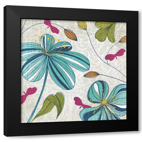 Flowers and Butterflies Black Modern Wood Framed Art Print with Double Matting by Venter, Tandi