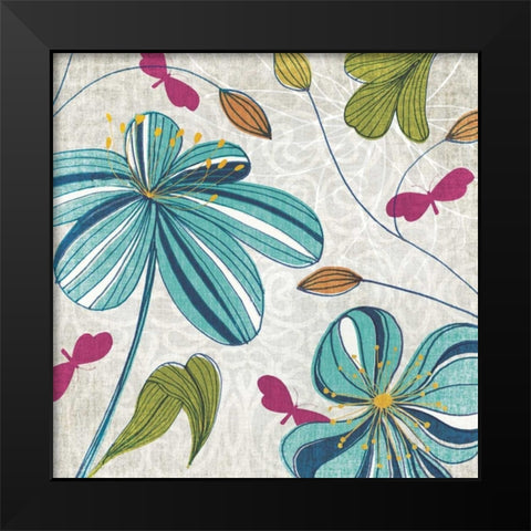 Flowers and Butterflies Black Modern Wood Framed Art Print by Venter, Tandi