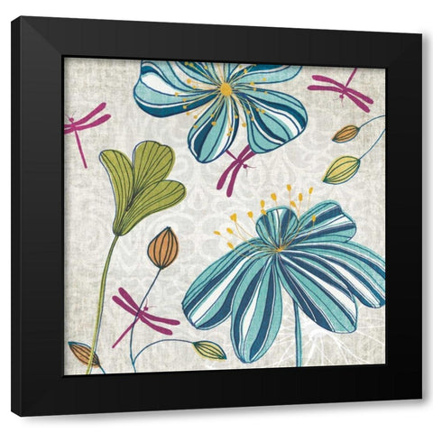 Flowers and Dragonflies Black Modern Wood Framed Art Print by Venter, Tandi