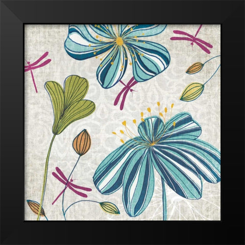 Flowers and Dragonflies Black Modern Wood Framed Art Print by Venter, Tandi