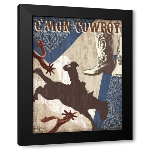 Cmon Cowboy Black Modern Wood Framed Art Print by Venter, Tandi
