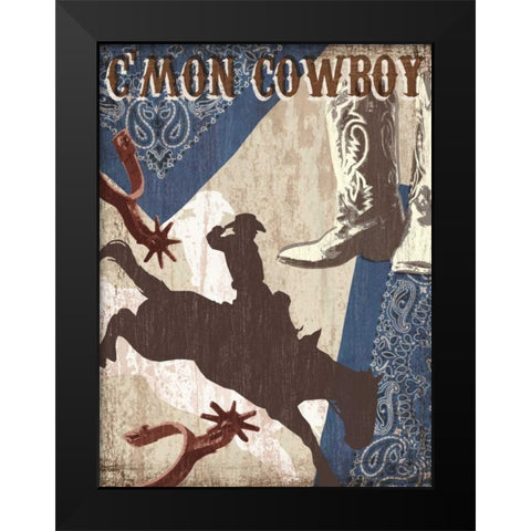 Cmon Cowboy Black Modern Wood Framed Art Print by Venter, Tandi