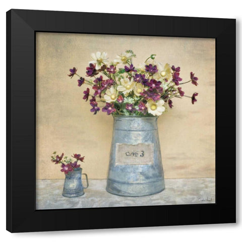 Plum Daisies Black Modern Wood Framed Art Print with Double Matting by Atria, Cristin