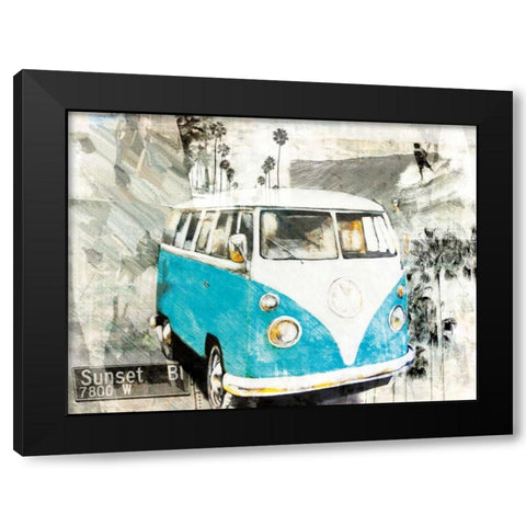 Hippie Van Black Modern Wood Framed Art Print by Sola, Bresso