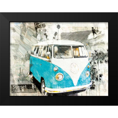 Hippie Van Black Modern Wood Framed Art Print by Sola, Bresso