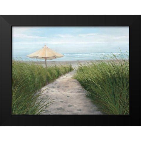 Umbrella on the Beach Black Modern Wood Framed Art Print by Peterson, Julie