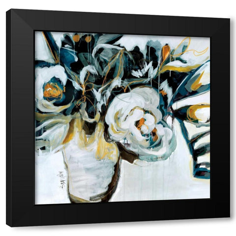 Nightingale Blooms  Black Modern Wood Framed Art Print with Double Matting by Maritz, Angela