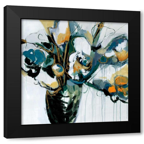 Blooms in Shamrock Grey Black Modern Wood Framed Art Print by Maritz, Angela
