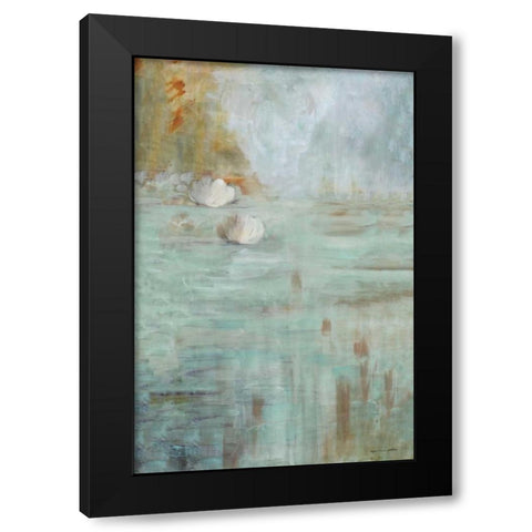 White Lotus Black Modern Wood Framed Art Print by Parker, Karen Lorena